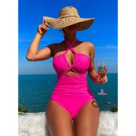 Womens One Piece Swimsuit Tummy Control Bathing Suit Sexy V Neck Cutout Swimsuits Push Up Swimwear (Option: S)