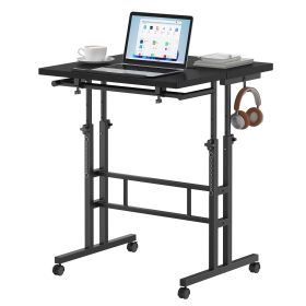 24Inch Manual Height Adjustable Split Top Standing Desk on Wheels - Sit-Stand Workstation with Rolling Base (Color: Black)