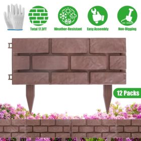 12PCS Stone Fence Edging Panels, Imitation-Stone PP Garden Border With Rotatable Connectors, Easy Snap Assembly Adjustable Angle For Garden Yard (Option: Red)